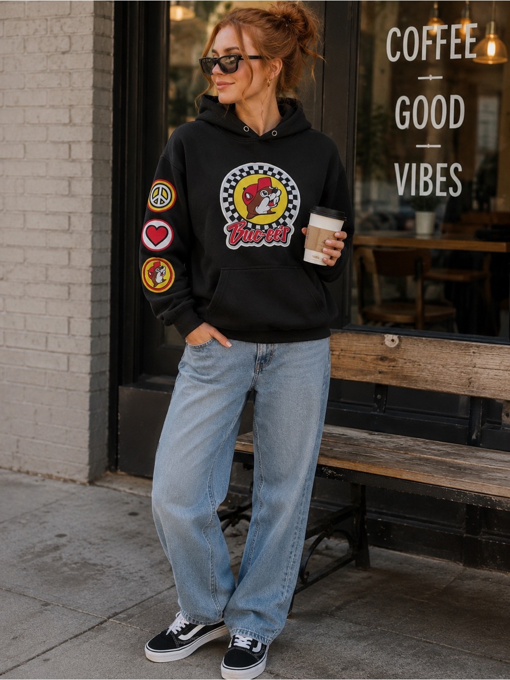 YL - BUC-EE’S - Black Logo Patch beaver Hoodie Buc-ee’s